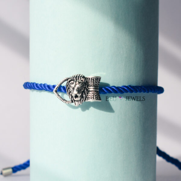 Majestic Lion Silver Oxidised Rakhi Bracelet