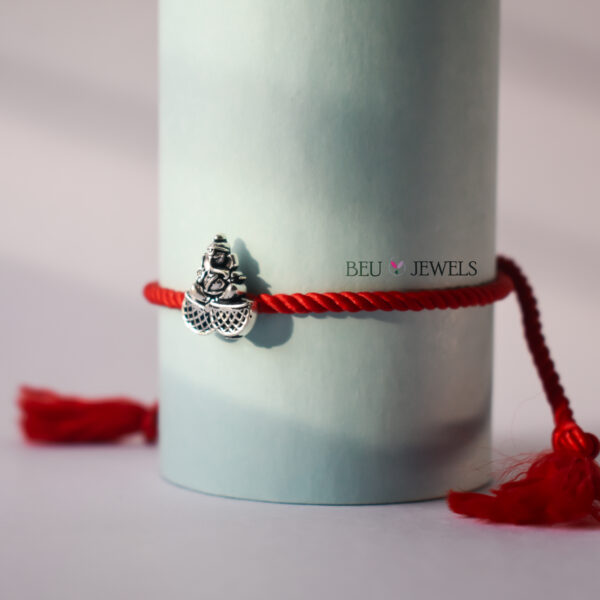 Ganesha on Drums Oxidized Silver Rakhi Bracelet